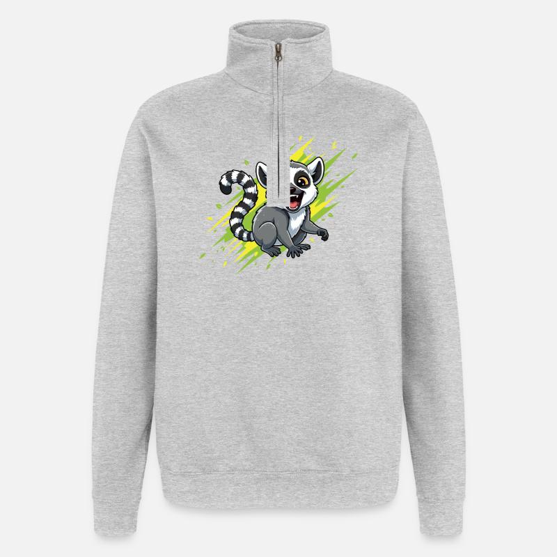 Cheerful lemur with beam background - Quarter-Zip Sweatshirt - heather grey