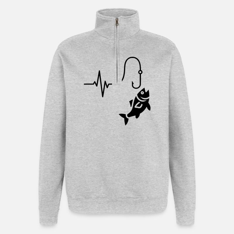 ECG Pulse Fish Silhouette - Quarter-Zip Sweatshirt - heather grey