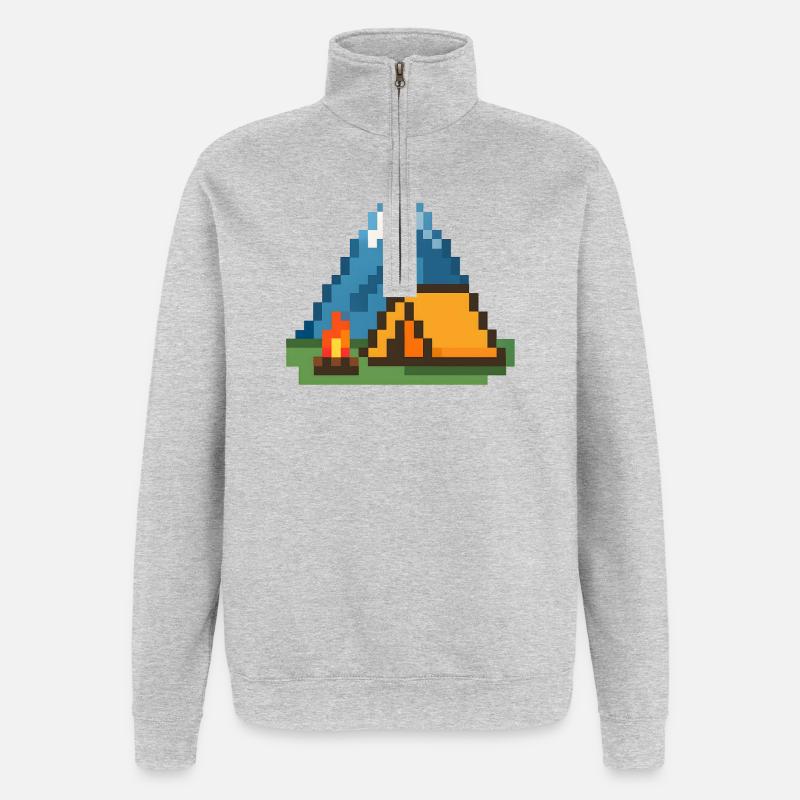 Pixel Campfire at the Mountain Tent - Quarter-Zip Sweatshirt - heather grey