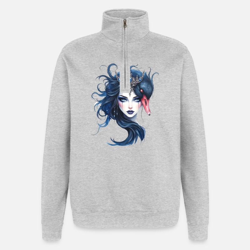 Blaue Königin mit Schwan - Quarter-Zip-Sweatshirt - Grau meliert