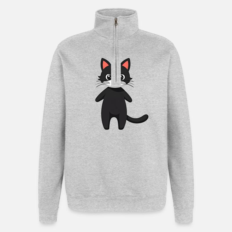 Schwarze Katze - Quarter-Zip-Sweatshirt - Grau meliert