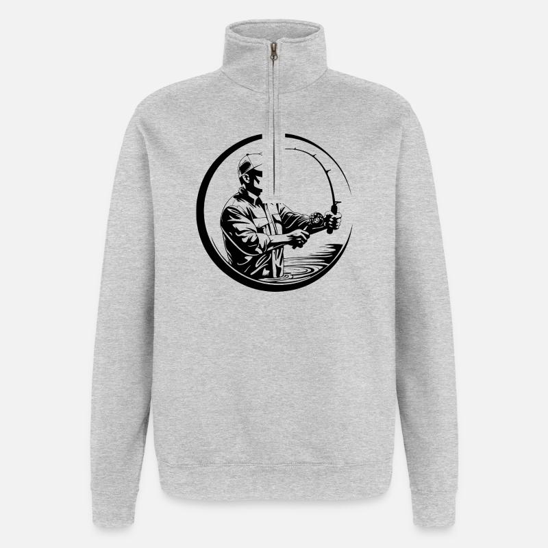 Fishing Mann Silhouette - Quarter-Zip-Sweatshirt - Grau meliert