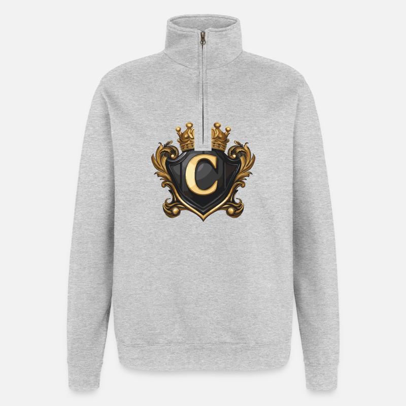 C Buchstabe Name Krone - Quarter-Zip-Sweatshirt - Grau meliert