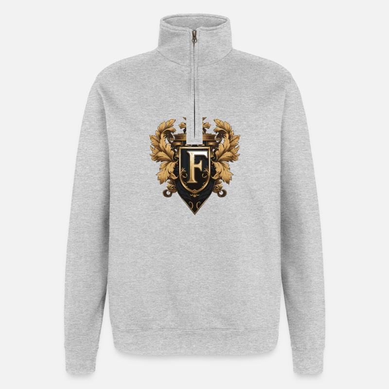 F Buchstabe Name Krone - Quarter-Zip-Sweatshirt - Grau meliert