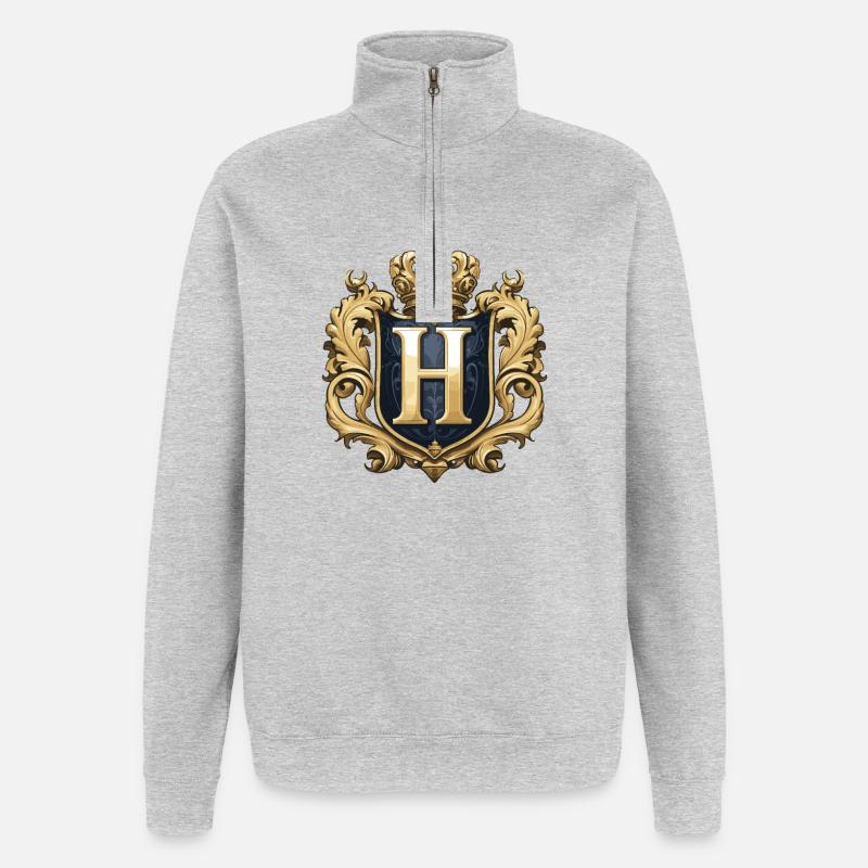 H Buchstabe Name Krone - Quarter-Zip-Sweatshirt - Grau meliert
