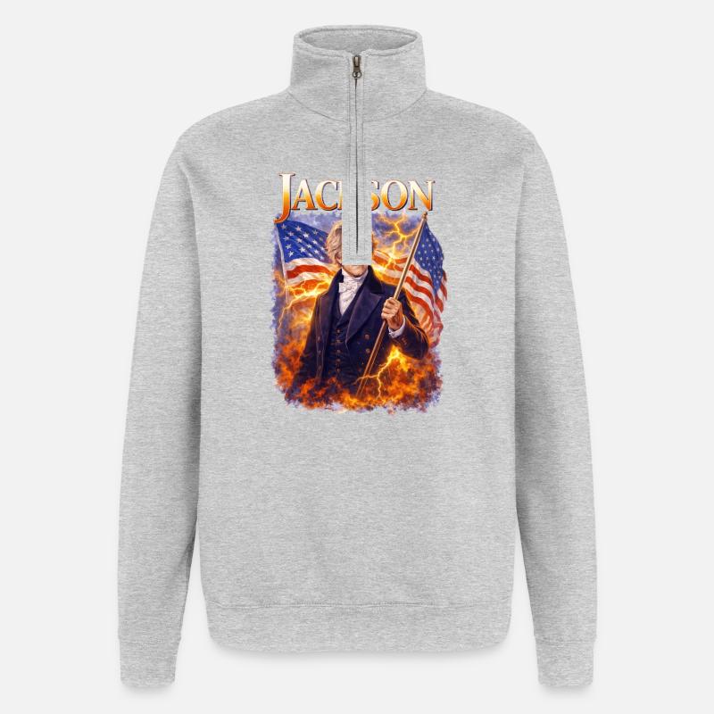Jacksons Freiheitsheld mit Flagge - Quarter-Zip-Sweatshirt - Grau meliert