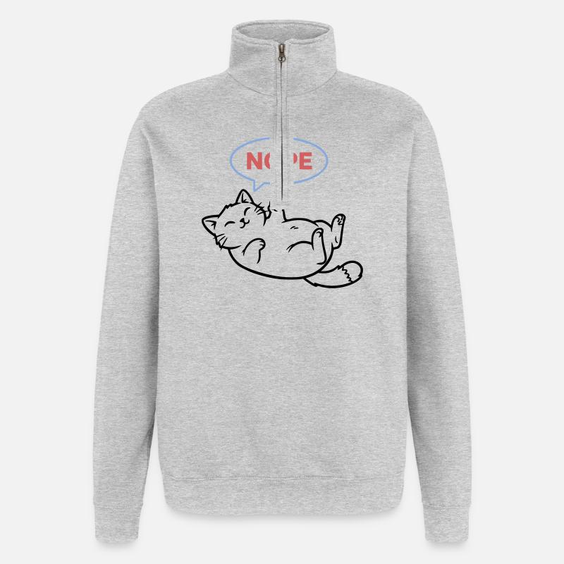 Laughing Cat Nope Middle Finger - Quarter-Zip Sweatshirt - heather grey
