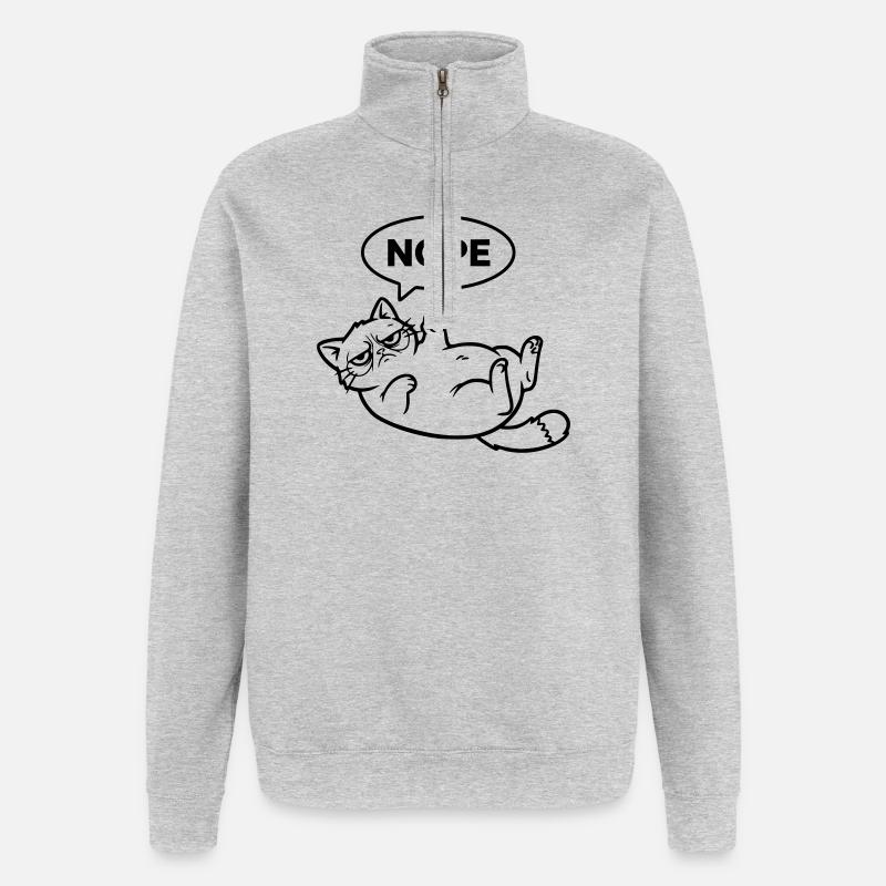 Katze Mittelfinger Nope Outline - Quarter-Zip-Sweatshirt - Grau meliert
