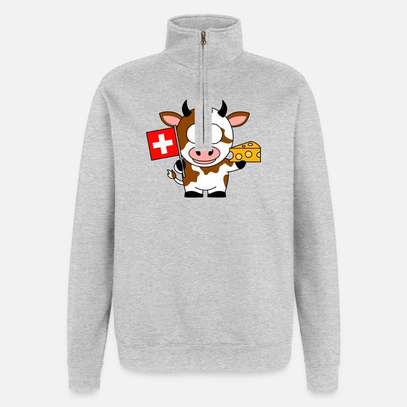 Vache au fromage du drapeau suisse - Sweat à zip 1/4 - gris chiné
