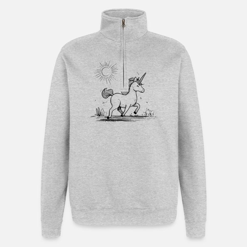 Licorne au soleil - Sweat à zip 1/4 - gris chiné