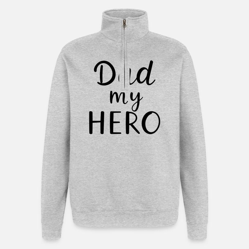 Thème Papa Mon Héros – Père Héros - Sweat à zip 1/4 - gris chiné