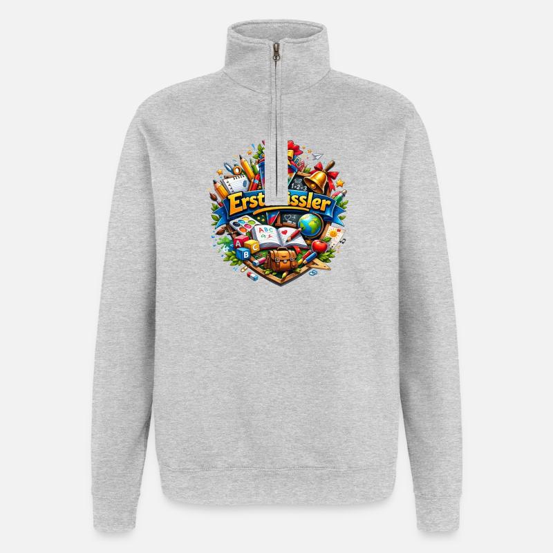 First Grade Learning World Logo - Quarter-Zip Sweatshirt - heather grey