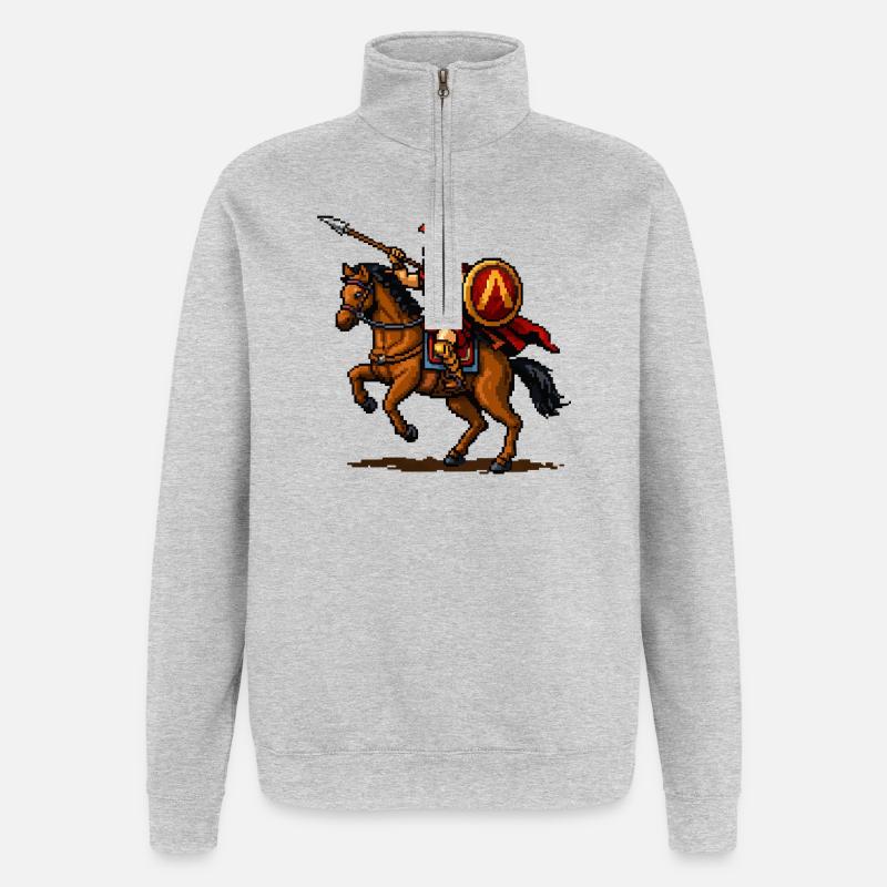 Chevalier Pixel à Cheval - Sweat à zip 1/4 - gris chiné