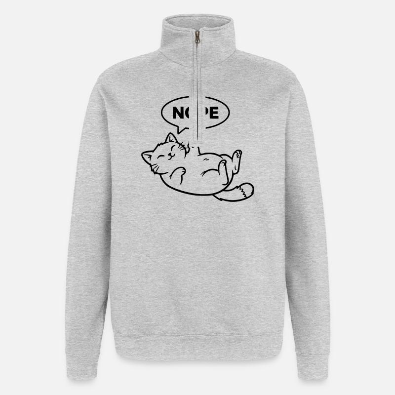Katze Lachend Nope Outline - Quarter-Zip-Sweatshirt - Grau meliert