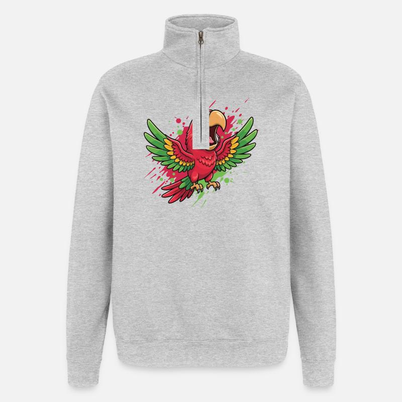 Vibranter Papagei Farbsplash - Quarter-Zip-Sweatshirt - Grau meliert