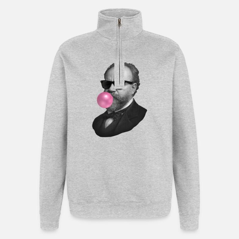 Sort og hvid dandy med lyserød boble - Sweatshirt med 1/4 lynlås - grå meleret