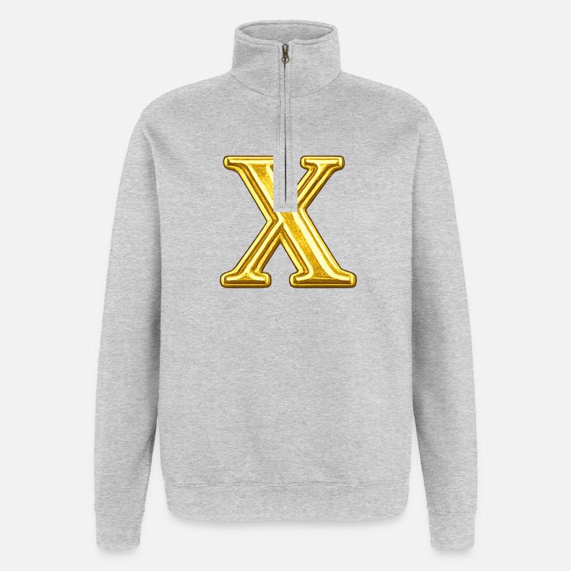 Goldenes X Emblem - Quarter-Zip-Sweatshirt - Grau meliert