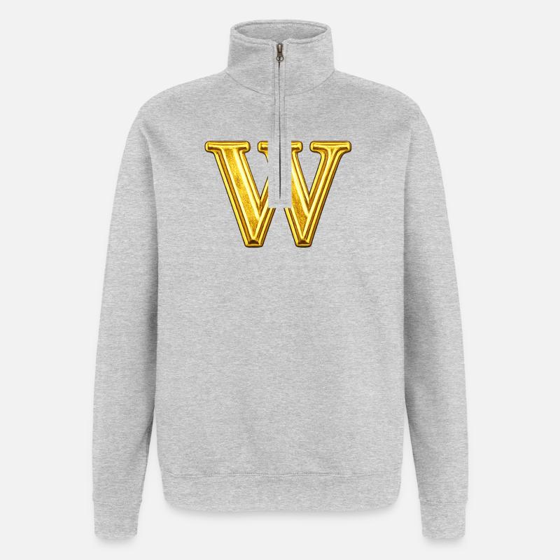 Monogramme W doré - Sweat à zip 1/4 - gris chiné