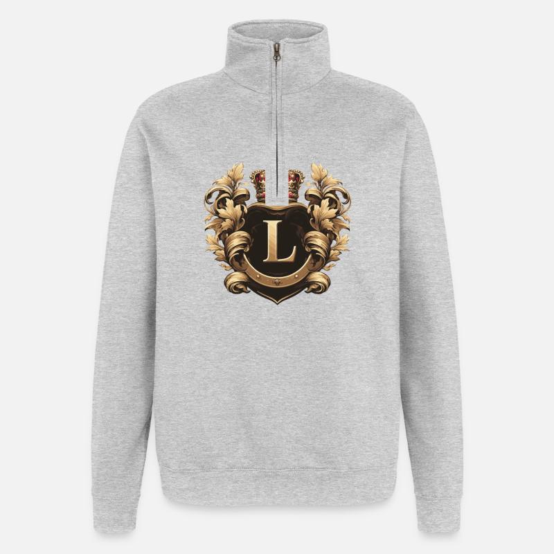 L Buchstabe Name Krone - Quarter-Zip-Sweatshirt - Grau meliert