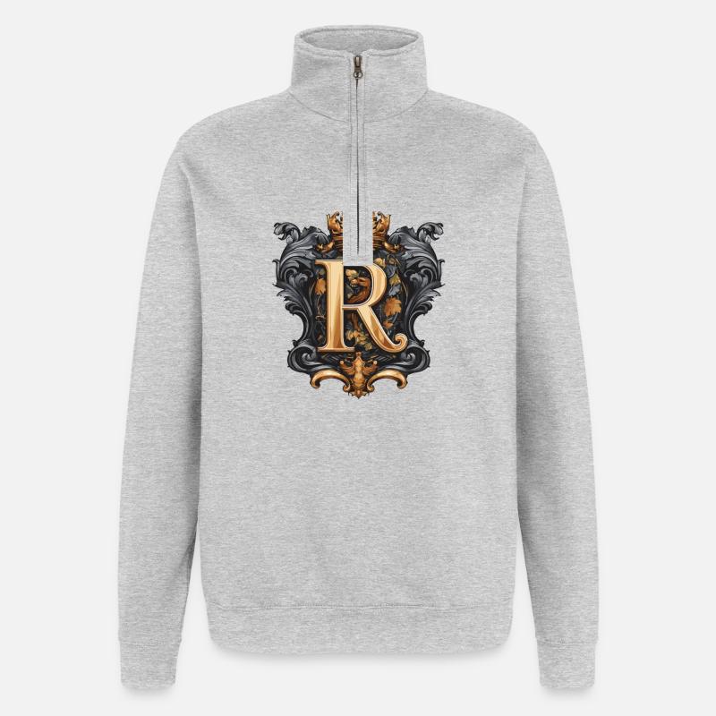 R Buchstabe Name Krone - Quarter-Zip-Sweatshirt - Grau meliert