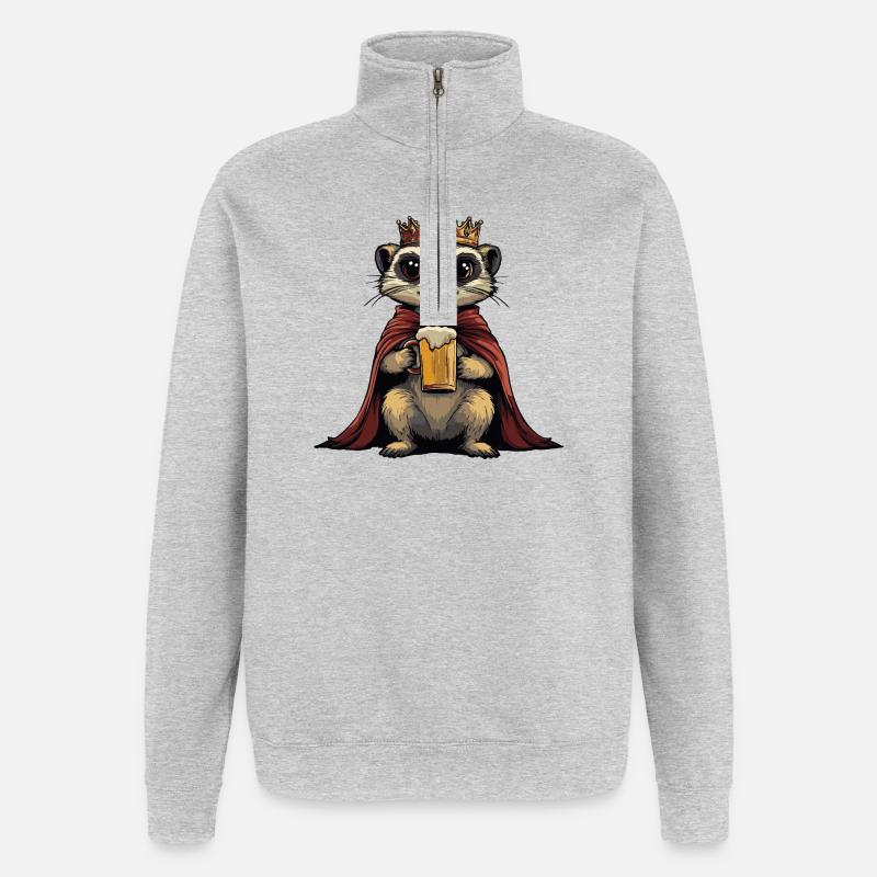 Le roi de la bière suricate - Sweat à zip 1/4 - gris chiné