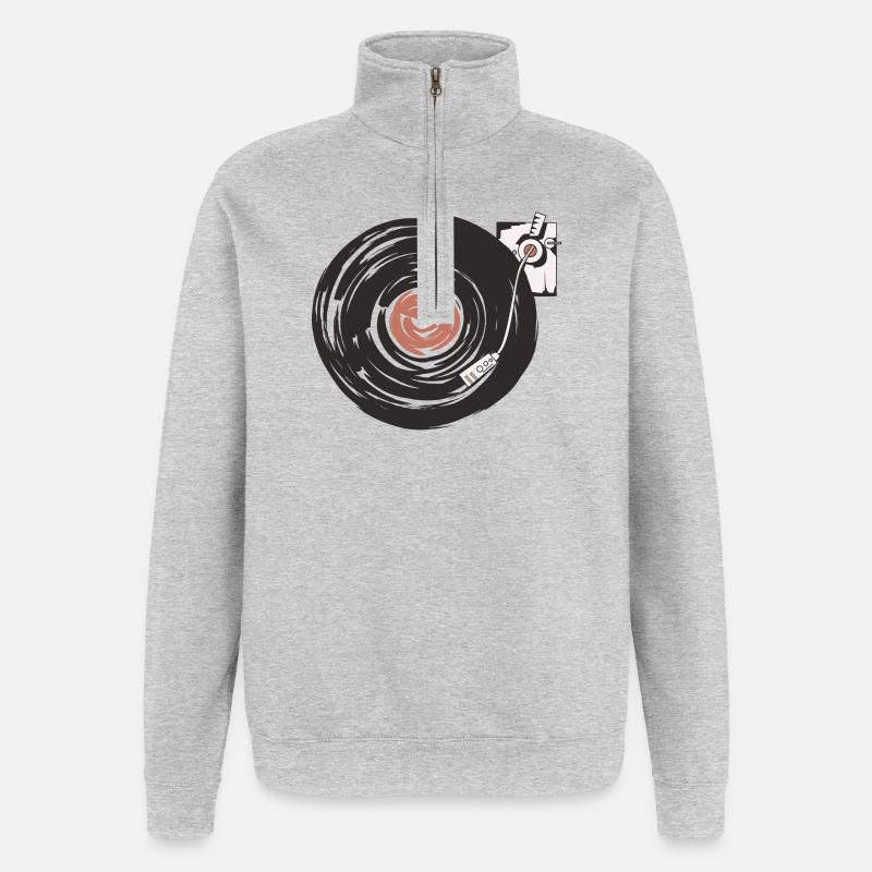 Vinyl Schallplatte Retro - Quarter-Zip-Sweatshirt - Grau meliert