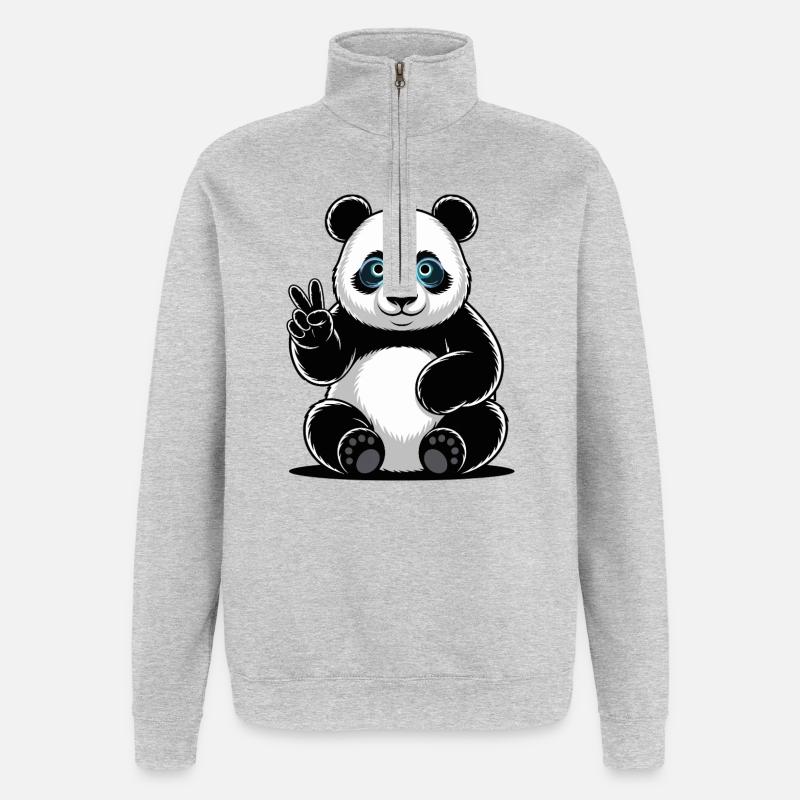 Dessin animé Panda Peace Sign - Sweat à zip 1/4 - gris chiné