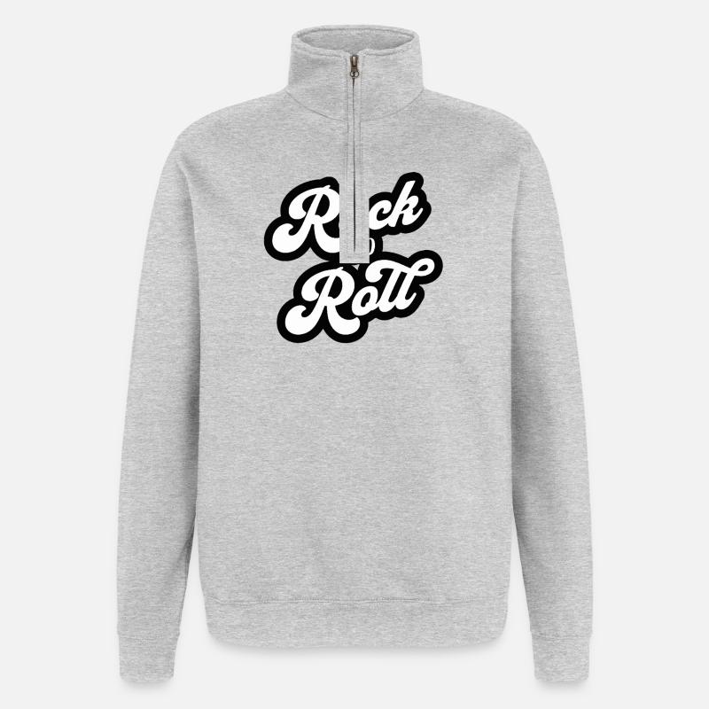 Rock and Roll Vintage Script - Felpa con zip 1/4 - grigio melange