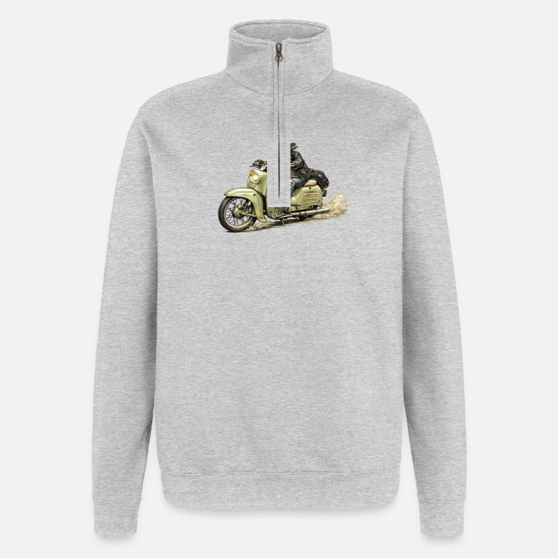 Schwalbe - Oldschool Biker IFA DDR - Sweat à zip 1/4 - gris chiné