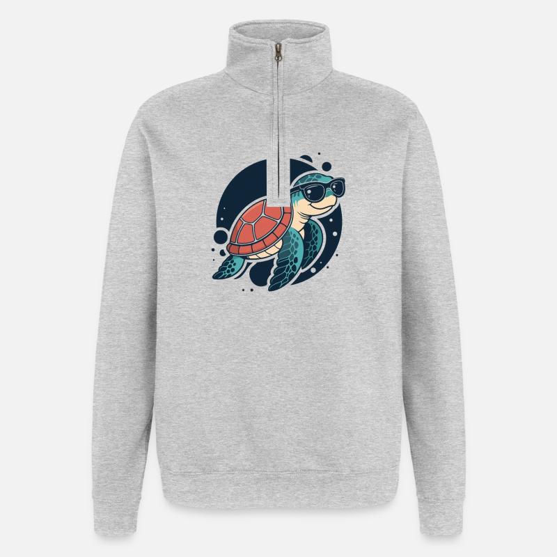 Tortue stylée lunettes soleil - Sweat à zip 1/4 - gris chiné