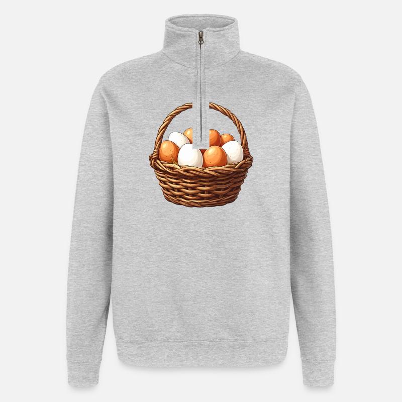 Panier d’œufs bruns et blancs - Sweat à zip 1/4 - gris chiné