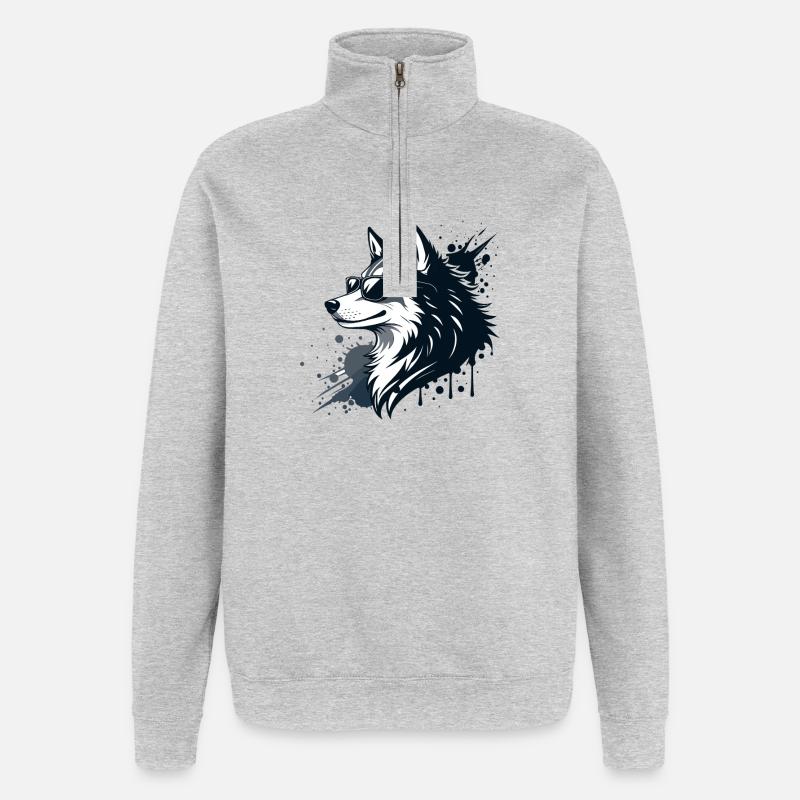 Husky-Chic-Gläser und Spritzer - Quarter-Zip-Sweatshirt - Grau meliert