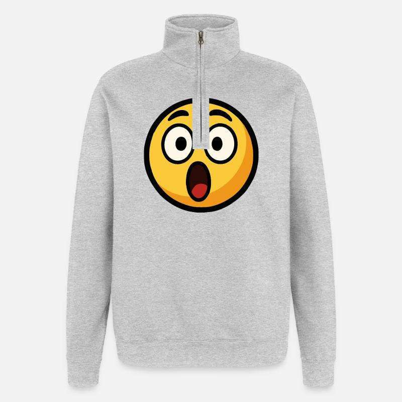 Ängstliches Emotikon ausgesprochenes Gesicht - Quarter-Zip-Sweatshirt - Grau meliert