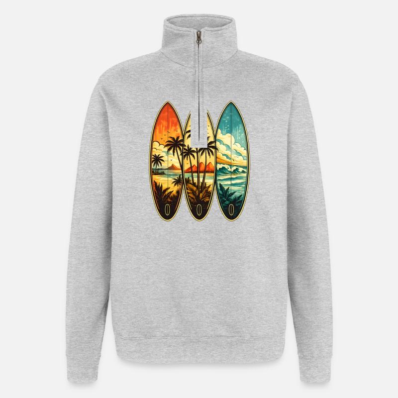Tropical Surf Triptych - Quarter-Zip Sweatshirt - heather grey