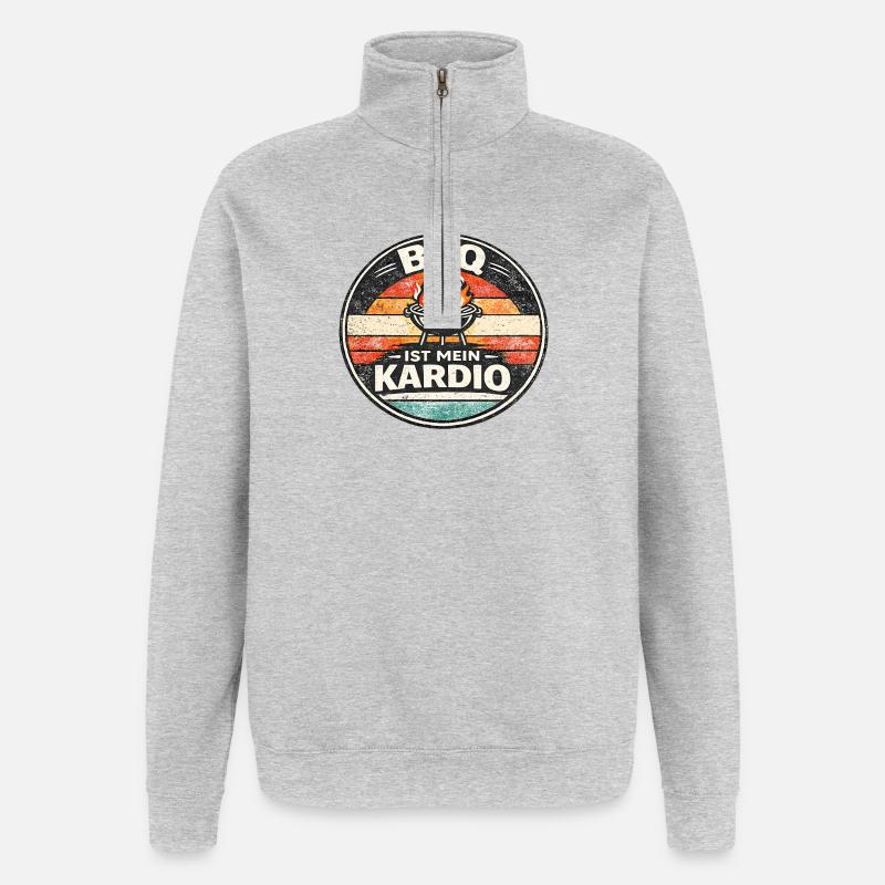 BBQ Kardio Retro-Emblem - Quarter-Zip-Sweatshirt - Grau meliert