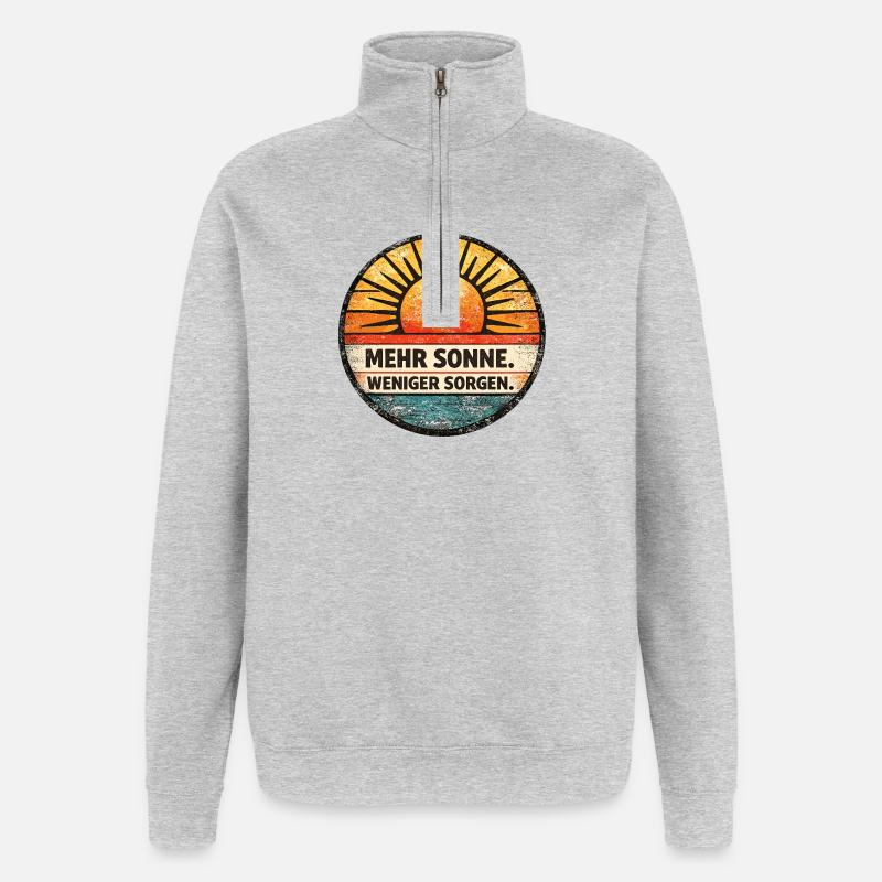 Plus de soleil, moins d’inquiétudes, rétro - Sweat à zip 1/4 - gris chiné