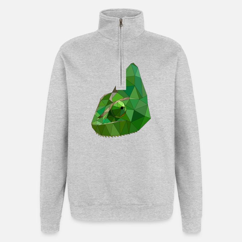 Low Poly Chameleon Geometric Art - Quarter-Zip Sweatshirt - heather grey