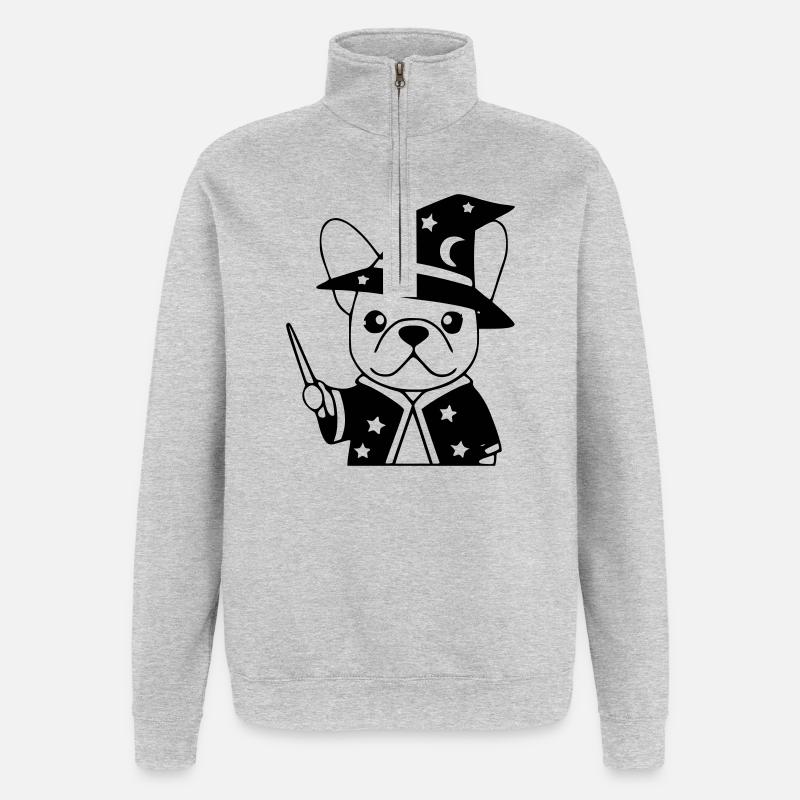 Frenchie Wizard Magic Outline - Quarter-Zip Sweatshirt - heather grey