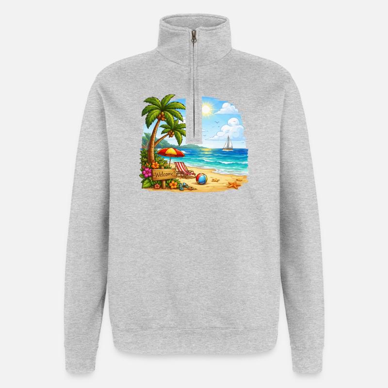 Bienvenue sur la plage tropicale - Sweat à zip 1/4 - gris chiné