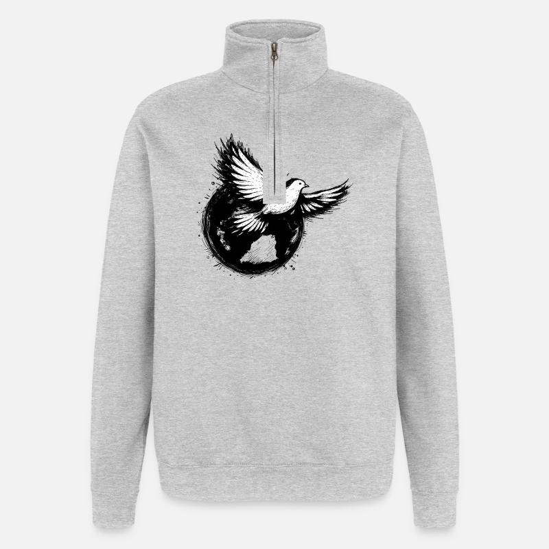 Taube im Globus – Friedenssymbol - Quarter-Zip-Sweatshirt - Grau meliert