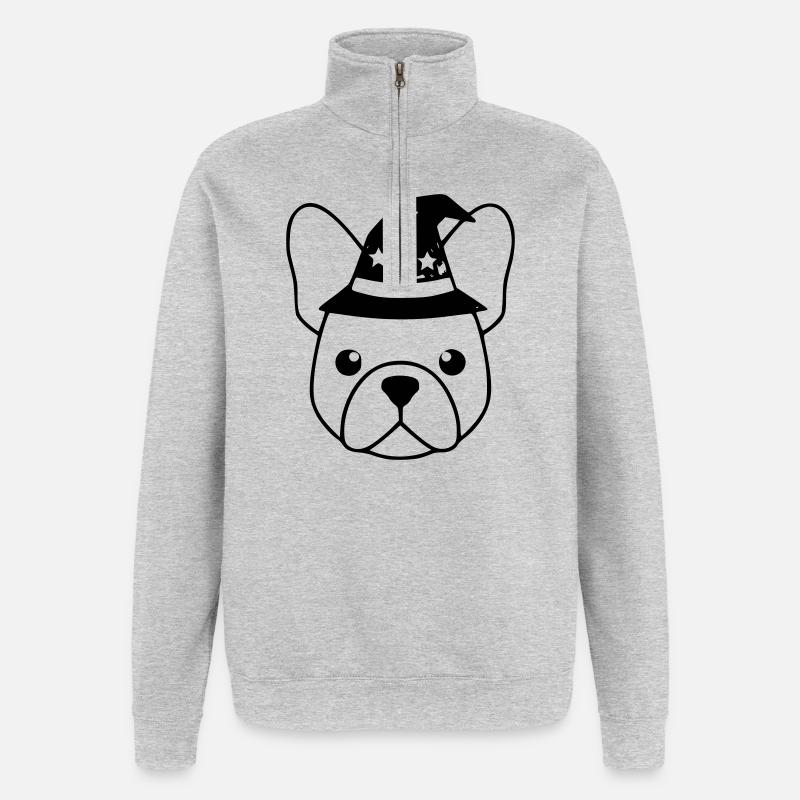 Frenchie Wizard Hat Outline - Quarter-Zip Sweatshirt - heather grey