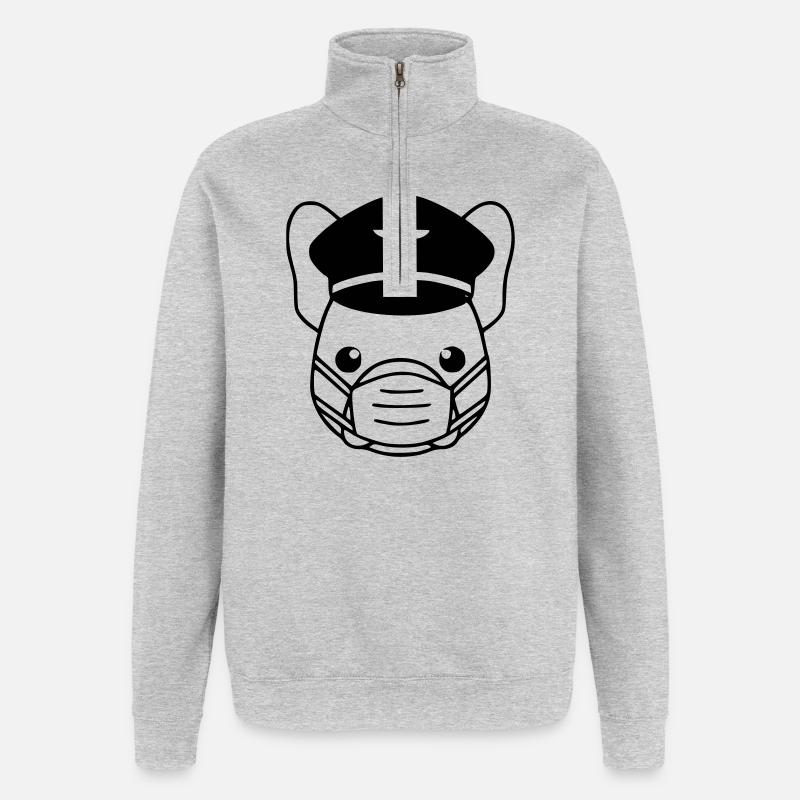 Frenchie Pilot Maske Schwarz - Quarter-Zip-Sweatshirt - Grau meliert