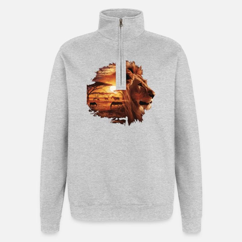 Löwe Savanne Sunset Double Exposure Design - Quarter-Zip-Sweatshirt - Grau meliert