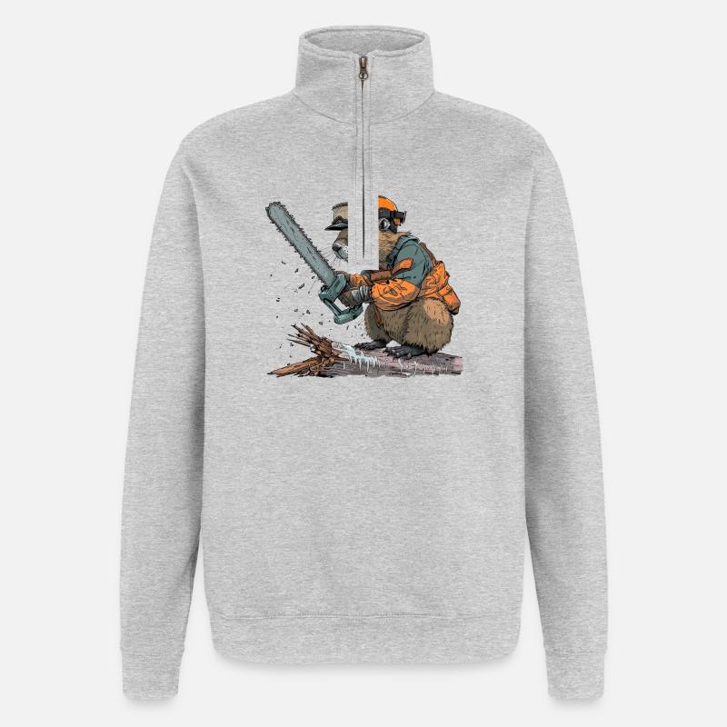 Tronçonneuse bûcheron Beaver - Sweat à zip 1/4 - gris chiné