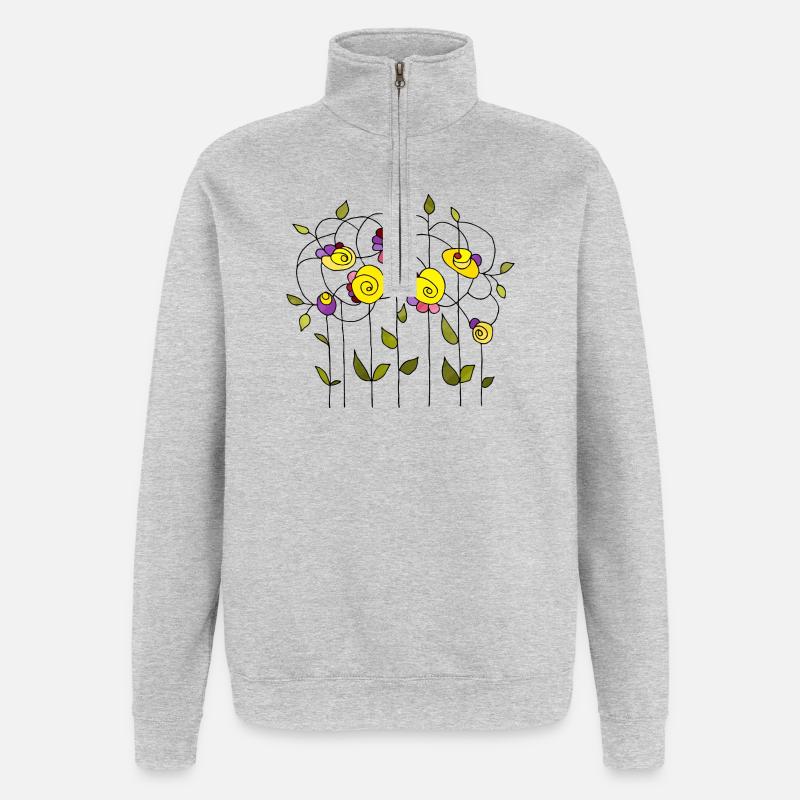 Fleur - Sweat à zip 1/4 - gris chiné