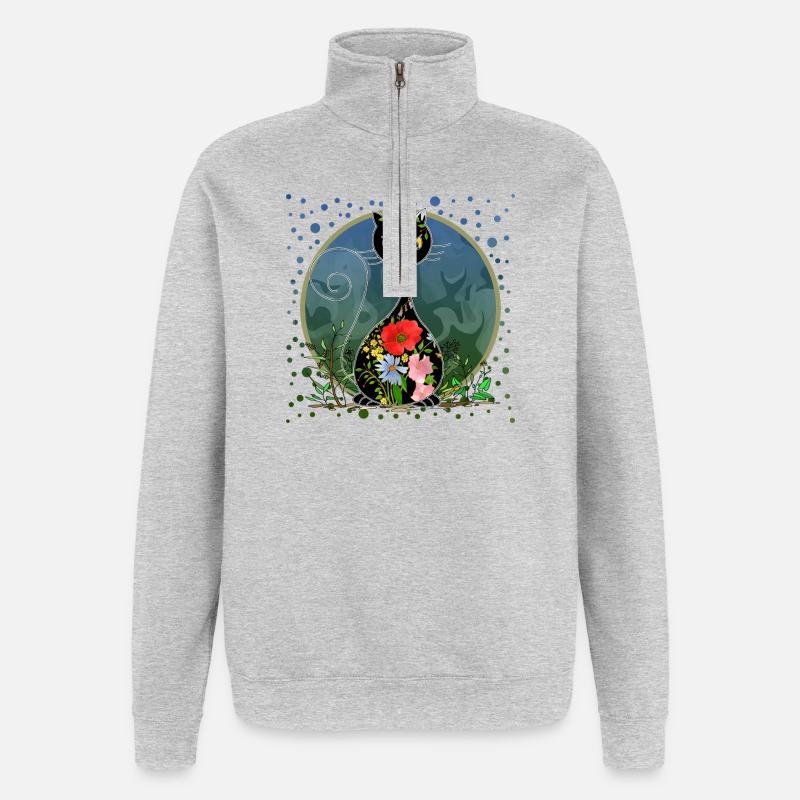 chat - Sweat à zip 1/4 - gris chiné