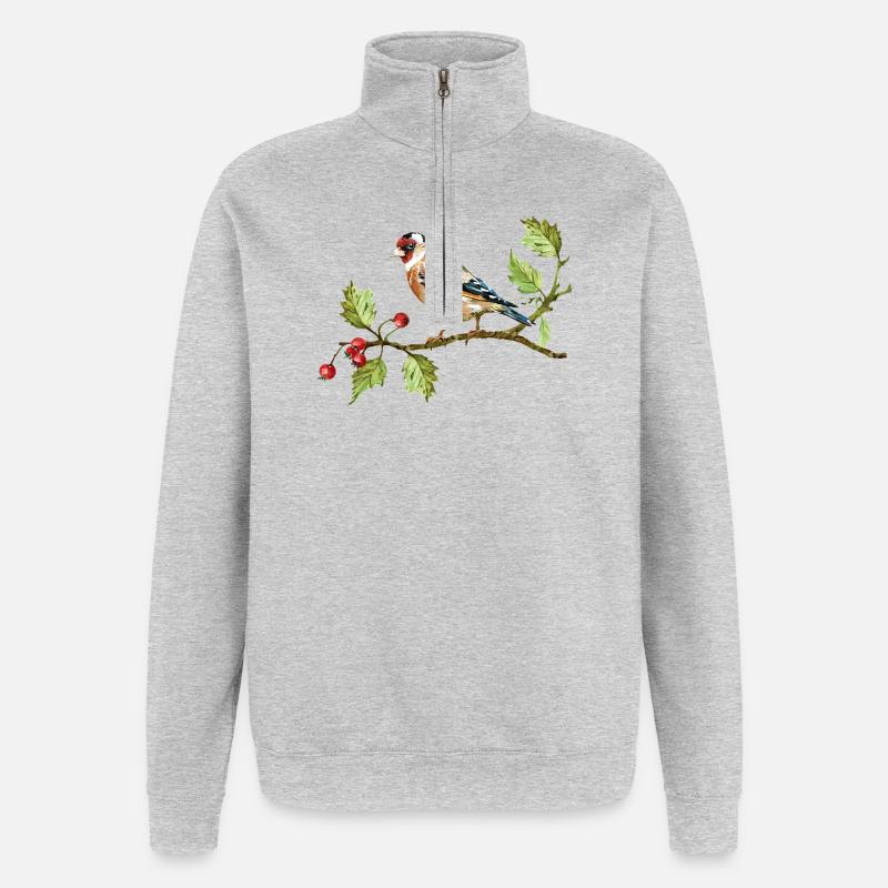 Bunter Vogel - Quarter-Zip-Sweatshirt - Grau meliert