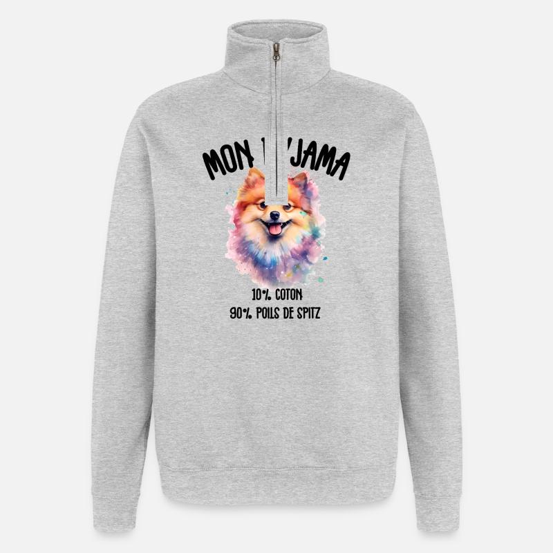 Pyjama Chien Spitz Poméranie Drôle  - Sweat à zip 1/4 - gris chiné