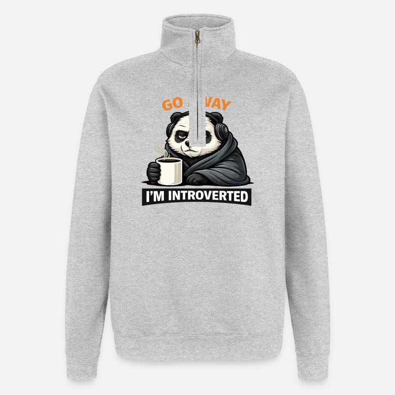 Introvertierter Panda Kaffee-Tee - Quarter-Zip-Sweatshirt - Grau meliert