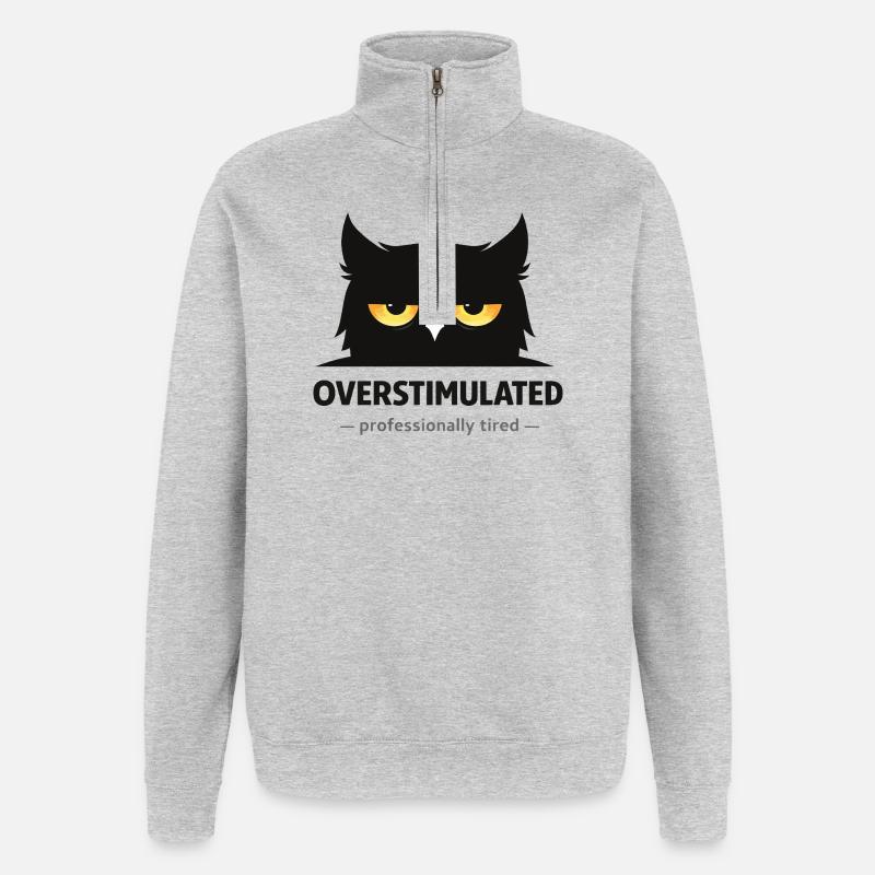 Überstimulierte Eule: Beruflich müde - Quarter-Zip-Sweatshirt - Grau meliert